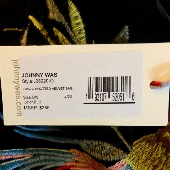 JOHNNY WAS ZWAZO BLACK KNOTTED VELVET BAG - Picture 6 of 8